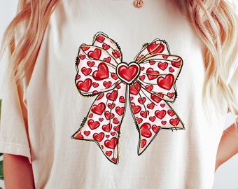 Coquette Valentine's Day Heart Bow Sweatshirt, Retro Valentine Shirt, Valentines day Bow Shirt, Coquette Bow T Shirt, Bow Valentine Gifts
