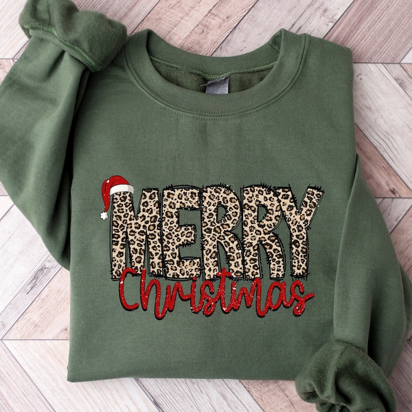 Merry Christmas Sweatshirt, Leopard Christmas Shirt, Christmas Gift Shirt, Women Leopard Christmas Shirt, Christmas Shirt, Xmas Gift Tee