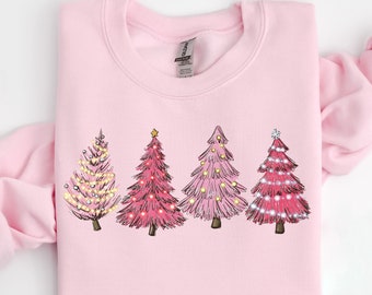 Pink Christmas Tree Sweatshirt, Christmas Sweatshirt, Christmas Tree Sweater, Christmas Shirt, Holiday Gift, Christmas Family, Xmas Gift