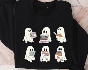 Sweatshirt Ghost Reading, Sweatshirt Ghost, Halloween Crewneck, Shirt Ghost, Book Lover, Halloween-shirt, Shirt Ghost Book, Boek Ghost Shirt, Gift Book Lover