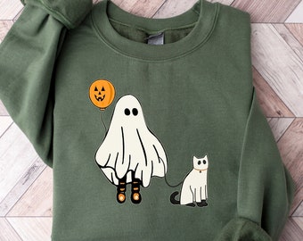 Ghost Cat Sweatshirt, Ghost Cat Tshirt, Halloween Crewneck, Ghost Shirt, Cat Lover Shirt, Cat Tshirt, Halloween Shirt, Cat Mom Tshirt