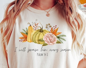 Religious Fall Pumpkin T-Shirt: Christian Bible Verse Tee