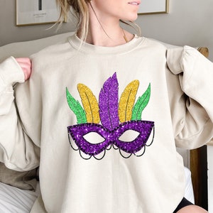 Mardi Gras Sweatshirt, Retro Mardi Gras Sweatshirt, Mardi Gras Faux Shirt,Women Mardi Gras Costume, Fat Tuesday, Nola Shirt, Mardi Party