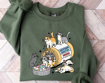 Serotonin Booster Katzen Sweatshirt Frauen, Katzen Mutter Shirt, süßes Katzen Mama Shirt, Katzen Liebhaber Geschenk, lustiges Katzen Mama Shirt, Mentale Gesundheit Grafik T-Shirt