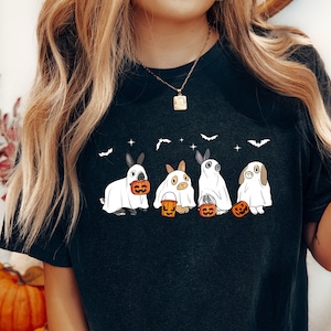 Felpa coniglietto carina, felpa coniglietto fantasma, girocollo di Halloween, maglietta fantasma, regalo per gli amanti dei conigli, maglietta coniglietto, maglietta di Halloween