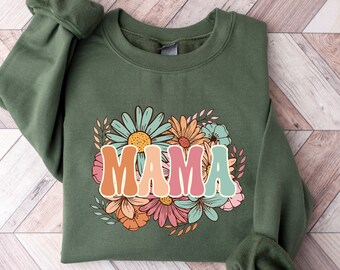Mama Shirt, Floral Mama T-shirt, Retro Boho Mama Shirt, Gift for Mom, Baby Shower Gift, Mom Tee, Gifts for Mom, Mother's Day Shirt, New Mom