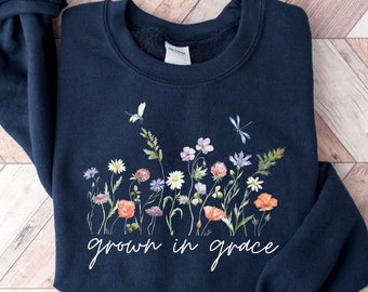 Christian Tee, Grow In Grace Shirt, Grow in Grace with Wildflowers, Christian Shirt, Religious Shirt, Bible Verse Shirt, Wildflowers Shirt