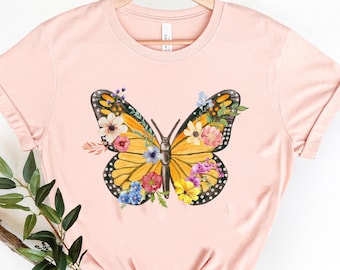 Maglietta a farfalla, magliette floreali per donna, maglietta con animali selvatici, regalo per mamma amante del giardinaggio, maglietta per donna delle piante, regali per nonna, maglietta estiva