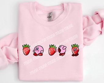 Camiseta de verano Kirby, camisa de verano divertida, sudadera de fresa, camisa de fresa Kirby, camisa de verano, camisa Kirby, camisa de playa divertida