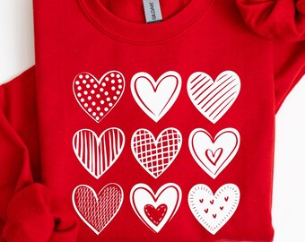 Sweat coeur Saint-Valentin, pull coeur Saint-Valentin, jolie chemise coeur, sweat-shirt amour, chemise Saint-Valentin, chemise fille Saint-Valentin