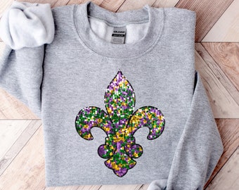 Mardi Gras Sweatshirt,Faux Mardi Gras Shirt,Mardi Party Sweatshirt, Fleur De Lis Shirt,Fat Tuesday Gift, Louisiana Shirt, Mardi Gras Sweater