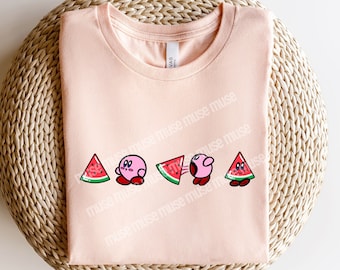 Maglietta estiva Kirby, maglietta estiva divertente, felpa di San Valentino, maglietta Kirby anguria, maglietta estiva, maglietta Kirby, maglietta da spiaggia divertente