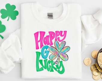 Sweat-shirt porte-bonheur Happy Go, sweat-shirt porte-bonheur pour enfants, chemise pour la Saint-Patrick, chemise porte-bonheur, chemise Happy Shamrock, chemise pour la Saint-Patrick pour femme