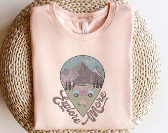 Ontdek meer T-shirt, avontuurshirt, campingshirt, avontuurshirt, reisshirt, wandelshirt, shirt verkennen, bergshirt, camper-T-shirt