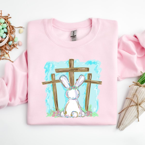 Christian Easter Sweatshirt, Bunny Cross Shirt, Christian T-Shirt, Faith Shirt, Jesus Sweatshirt, Christian Church Shirt, Religious Gift