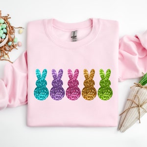 Easter Bunny Peeps Sweatshirt, Easter Faux Sequins Shirt, Faux Sequins Shirt, Easter Gift, Kids Easter Shirt, Peeps Shirt, Easter Family Tee