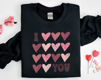 Bluza z napisem „I Love You”, koszulka retro, koszulka Groovy, bluza walentynkowa, koszulka Love, bluza z napisem „Serce z miłością”, koszulka XOXO, koszulka walentynkowa