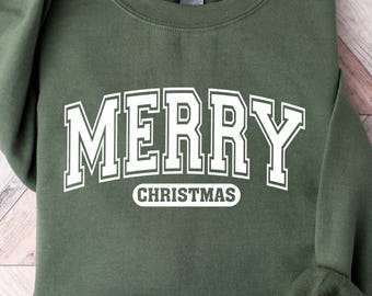 Merry Christmas-sweater, kerstshirts, leuke wintertrui, kerstshirt voor vrouwen, kersttrui met ronde hals, vakantietrui
