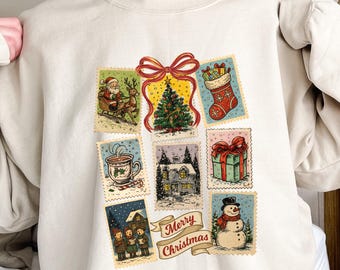 Merry Christmas-sweater, kerstshirts, leuke wintertrui, kerstshirt voor vrouwen, kersttrui met ronde hals, vakantietrui