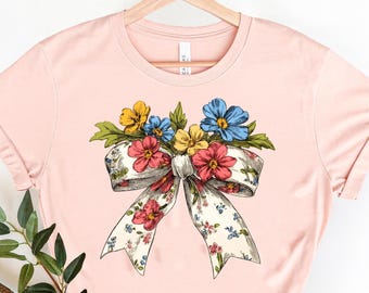 Coquette Bow Shirt, Floral Bow Tee, Coquette Aesthetic Tshirt, Girly Aesthetic Crewneck, Cute Coquette Bow Shirt, Coquette Floral Bow Tshirt