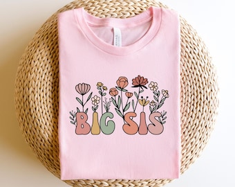 Floral Big Sis Shirt for Girls, Cute Big Sister Flower T-Shirt, Baby Announcement Shirt, New Sibling Toddler Shirt, Gift for Big Sister
