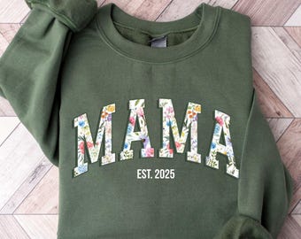 Sudadera personalizada para mamá, sudadera floral para mamá, jersey de cuello redondo personalizado para mamá, regalo de Navidad para mamá, regalos, sudaderas con capucha, ropa personalizada