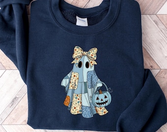 Sweatshirt nep-patchwork Halloween-spook, shirt Halloween-spook, shirt Spooky Season, outfit vrouwen Halloween, T-shirt Halloween Spooky Season