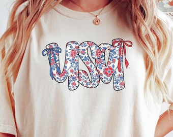 Floral USA Shirt, American Girl Shirt, USA Est 1776 Shirt, Girly 4th of July Shirt, Patriotic Women Shirt, Flower USA Shirt, 4th of July Tee