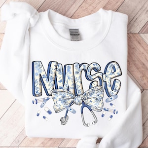 Floral Nurse Sweatshirt, Nurse Coquette T-Shirt, Nurse Toile Bow Shirt, RN Shirt, Nurse Graduation Gift, Gifts for Nurse, Nurse Appreciation