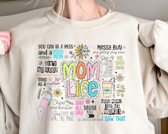 Mom Life grappige moedertrui, retro grappig moedershirt, cadeaus voor moeder, Moederdagcadeau, trendy moedercadeaus, cool moedershirt, Moederdagshirt