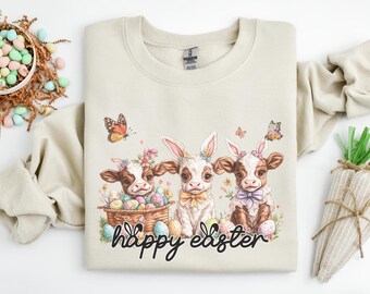 Happy Easter Highland Cow Sweatshirt,Happy Easter Shirt,Cute Cow Easter Tee,Easter Bunny,Cow Lover Gift,Easter Day Heifer Shirt,Easter Gift