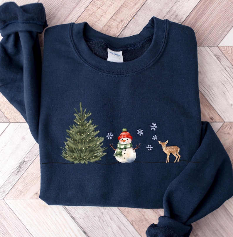 Christmas Snowman Sweatshirt, Christmas Sweatshirt, Snowman Shirt, Snowman T-Shirt, Christmas Crewneck, Christmas Shirts for Women image 1
