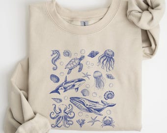 Ocean Life Sweatshirt: Sea Animal Words, Beach Hoodie