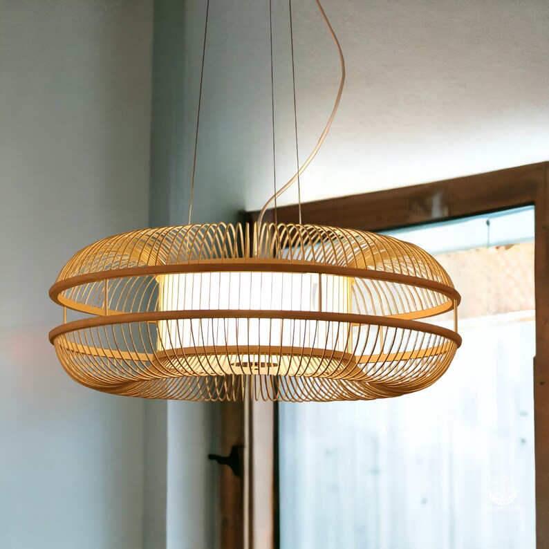 Handcrafted Pendant Lamp Bamboo Hanging Lamps, Wood Weaved Light