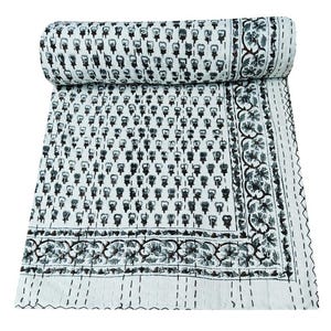 Cotton Kantha Quilt Twin Quilt Hand Block Print Quilt Indian Kantha Quilt Blanket Bedspread Twin Throw Cotton Quilt
