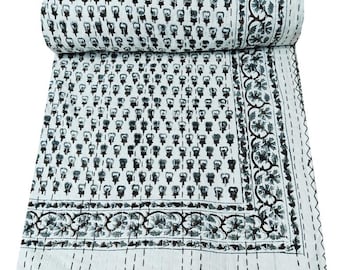 Cotton Kantha Quilt Twin Quilt Hand Block Print Quilt Indian Kantha Quilt Blanket Bedspread Twin Throw Cotton Quilt