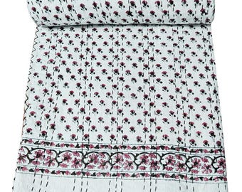 Twin Kantha Quilt Cotton Kantha Throw Hand Block Print Kantha Quilts Single Size Indian Bedspread Handmade Quilt Twin Quilt