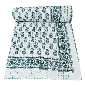 Indian Handmade Kantha Quilt Twin Size Quilt Twin Kantha Throw Cotton Quilt Inidan Quilt Hand Block Print Bedspread Handmade Quilt