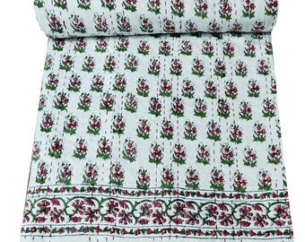 Twin Kantha Quilt Cotton Kantha Throw Hand Block Print Kantha Quilts Single Size Indian Bedspread Handmade Quilt Twin Quilt Bedspread