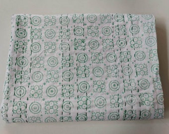Indian Kantha Quilt Block Printed Kantha Blanket Cotton Kantha Bedspread Handmade Kantha orange quilt Throw Indian print summer bedspreads