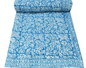 Twin Kantha Quilt Cotton Kantha Throw Hand Block Print Kantha Quilts Single Size Indian Bedspread Handmade Quilt Twin Quilt