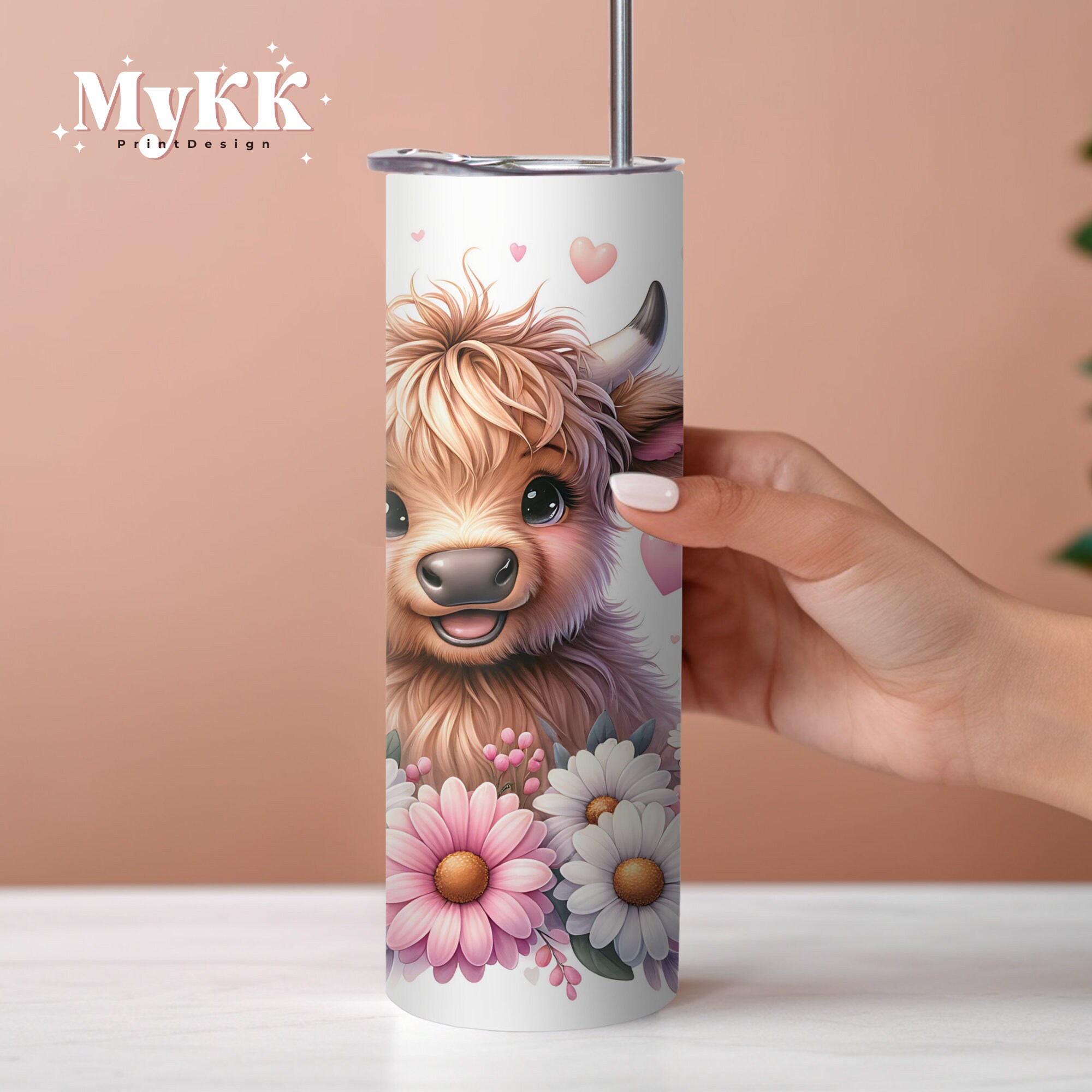 Cute Highland Cow Flower Tumbler Png 20 Oz Skinny Tumbler Sublimation ...