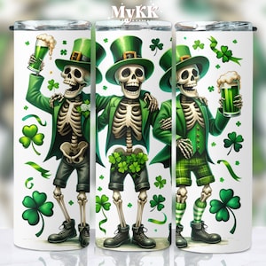 St.Patrick&#39;s Day Tumbler Png, 20oz Tumbler Sublimation Design, St. Patricks Skeletons Tumbler Wrap, Lucky Shamrocks Png, Digital Download