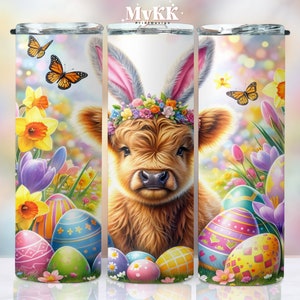 Easter Highland Cow Tumbler Design, 20oz Skinny Tumbler Wrap Png, Easter Tumbler Wrap, Highland Cow Tumbler, Easter Png, Digital Download