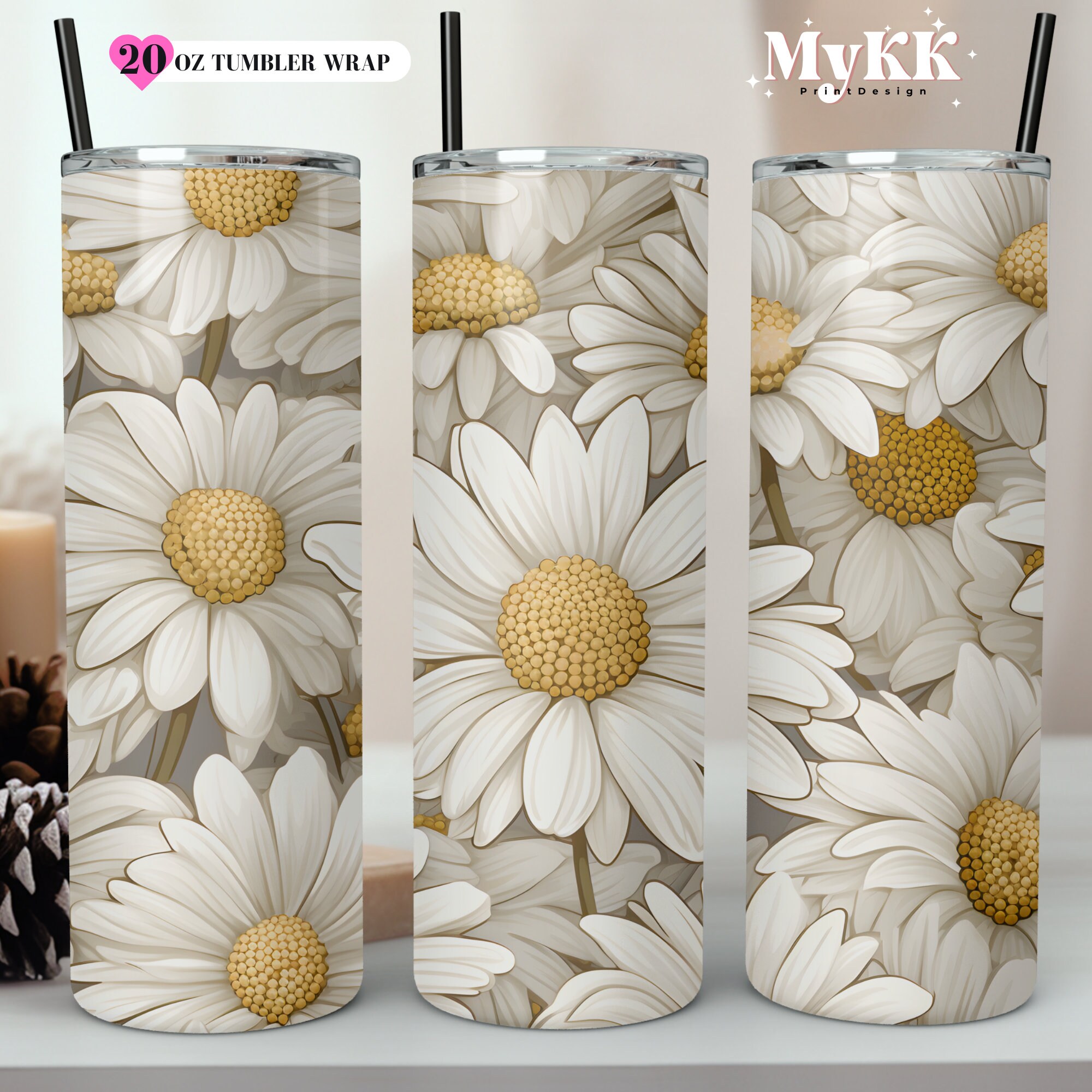 White Daisies 20oz Skinny Tumbler Sublimation Design, White Flower Tumbler Png, Daisy Tumbler, Floral Tumbler Wrap, Instant DIGITAL ONLY