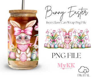 Easter Bunny 16oz Libbey Glass Can Wrap, Bunny Easter Glass Can, Floral Easter, Easter Libbey Wrap Sublimation Design Png, Design Download