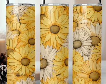 Yellow Daisies 20oz Skinny Tumbler Sublimation Design, Yellow Flower Tumbler Png, Daisy Tumbler, Floral Tumbler Wrap, Instant DIGITAL ONLY