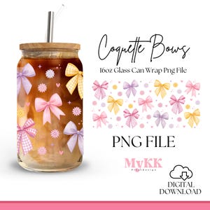 Coquette Bows Pastel 16oz Libbey Glass Can Wrap, Daisy Coquette Glass Can, Coquette Bow  Libbey Wrap Sublimation Design Png, Design Download