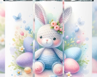 Easter Bunny and Easter Eggs Crochet Tumbler Wrap, 20oz Tumbler Sublimation Design, Cute Bunny, Bunny Rabbit, Easter Bunny Tumbler Wrap Png