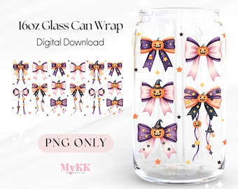 Pastellfärgad Halloween Libbey-glasfolie, 16oz Libbey-folie med sublimeringsdesign png, kawaii Halloween png, pumpa-rosett png, design för nedladdning